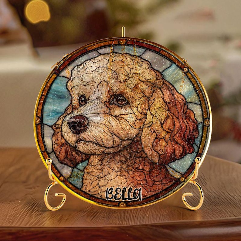 Stained Glass Cockapoo Personalized Cockapoo Dog Stained Glass Window Suncatcher, Custom Pet ...