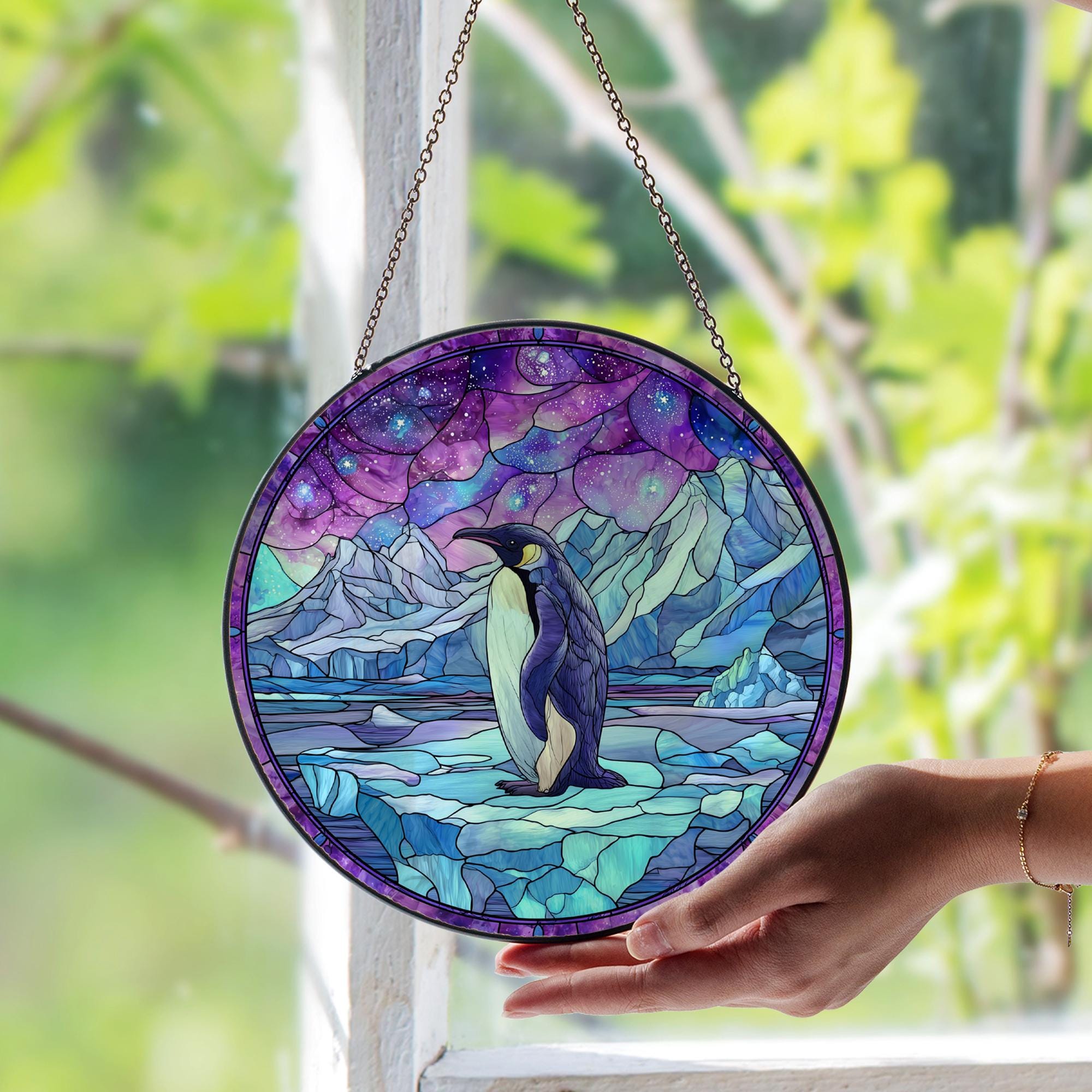 Majestic Penguin Stained Glass Window Suncatcher – Arctic Wildlife