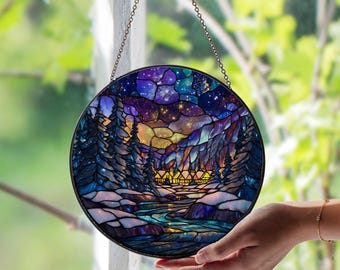 Night Court Stained Glass Suncatcher – Mystical Moonlit Fantasy Art Panel | Elegant Celestial Decor | Unique Gift for Fantasy Fans