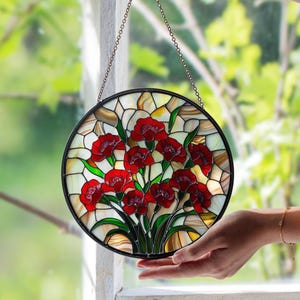 Carnation January Birthflower Stained Glass Suncatcher – Handmade Floral Art | Unique Carnation Window Decor | Birth Month Suncatcher Gift