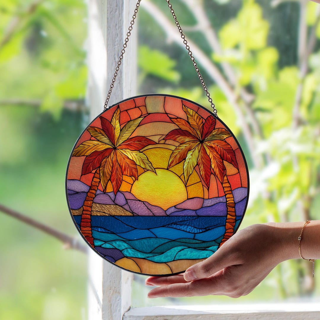 トロピカルサンセットステンドグラスウィンドウサンキャッチャー