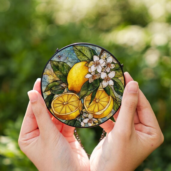 Lemon Stained Glass Window Suncatcher, Handmade Citrus Kitchen