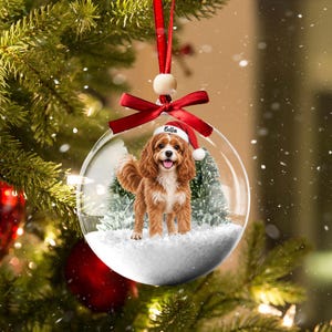 Personalisierte, durchsichtige Weihnachtskugel mit Cavapoo-Motiv, Erinnerungsstück zum Gedenken an verstorbene Haustiere, Geschenk für Tierbesitzer, Weihnachtsbaumschmuck