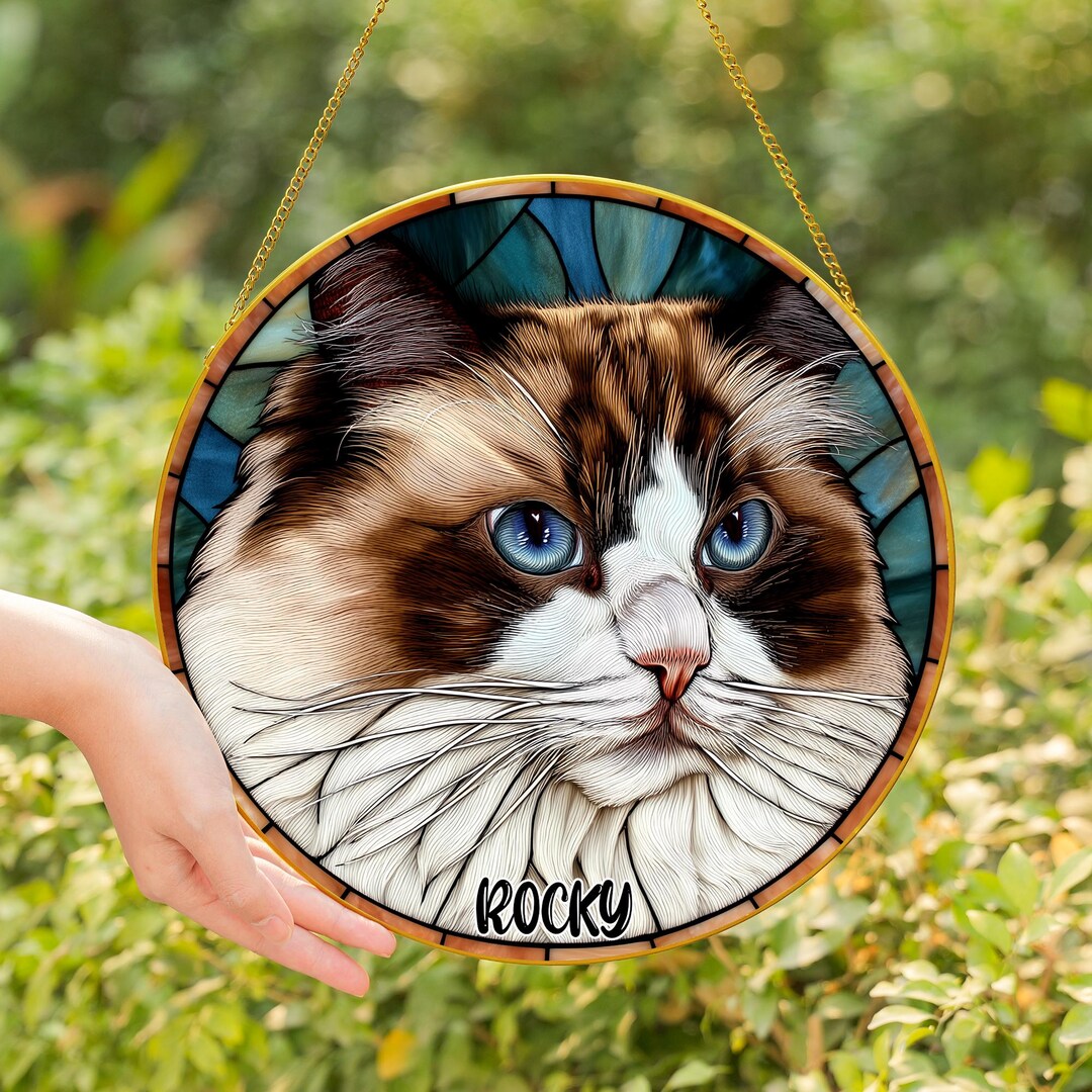 Personalized Ragdoll Cat Stained Glass Window Suncatcher, Golden Frame ...