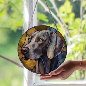 Weimaraner Dog Stained Glass Window Suncatcher | Dog Breed Lover Gift | Unique Pet Memorial Glass Art | Cozy Rustic Home Decor Gift Idea