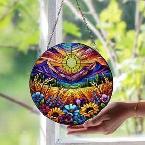Stunning Nature Stained Glass Suncatcher – Scenic Landscape Glass Art | Handmade Nature Window Decor | Unique Suncatcher Set for Home