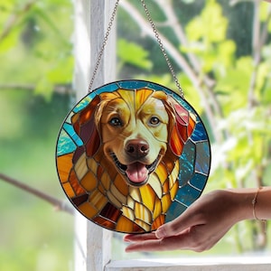 Golden Retriever Stained Glass Suncatcher – Loyal Dog Glass Art | Handmade Pet Lover Decor | Unique Canine Window Gift Set