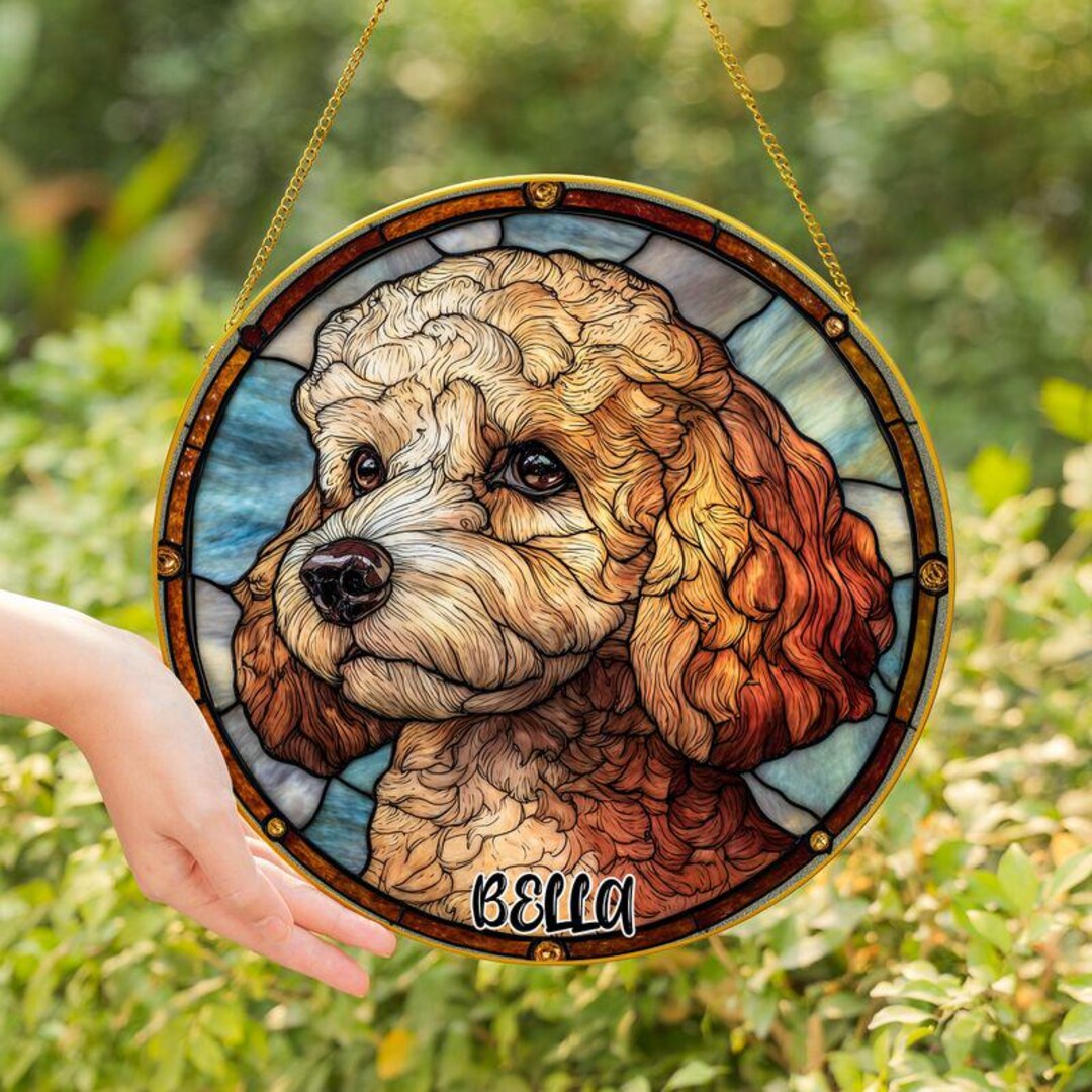 Stained Glass Cockapoo Personalized Cockapoo Dog Stained Glass Window Suncatcher, Custom Pet ...