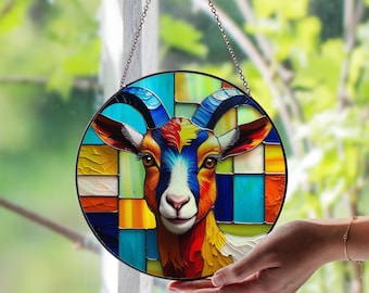 Goat Stained Glass Window Suncatcher – Farm Animal Decor | Rustic Country Style Gift | Unique Barnyard Glass Art for Nature Lovers