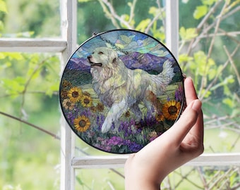 Great Pyrenees Dog Stained Glass Window Suncatcher | Dog Breed Lover Gift | Unique Pet Memorial Glass Art | Cozy Rustic Home Decor Gift