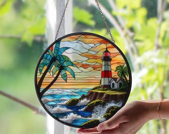 波のステンドグラス 海の波 #2：ステンドグラス風の窓掛け - Etsy 日本