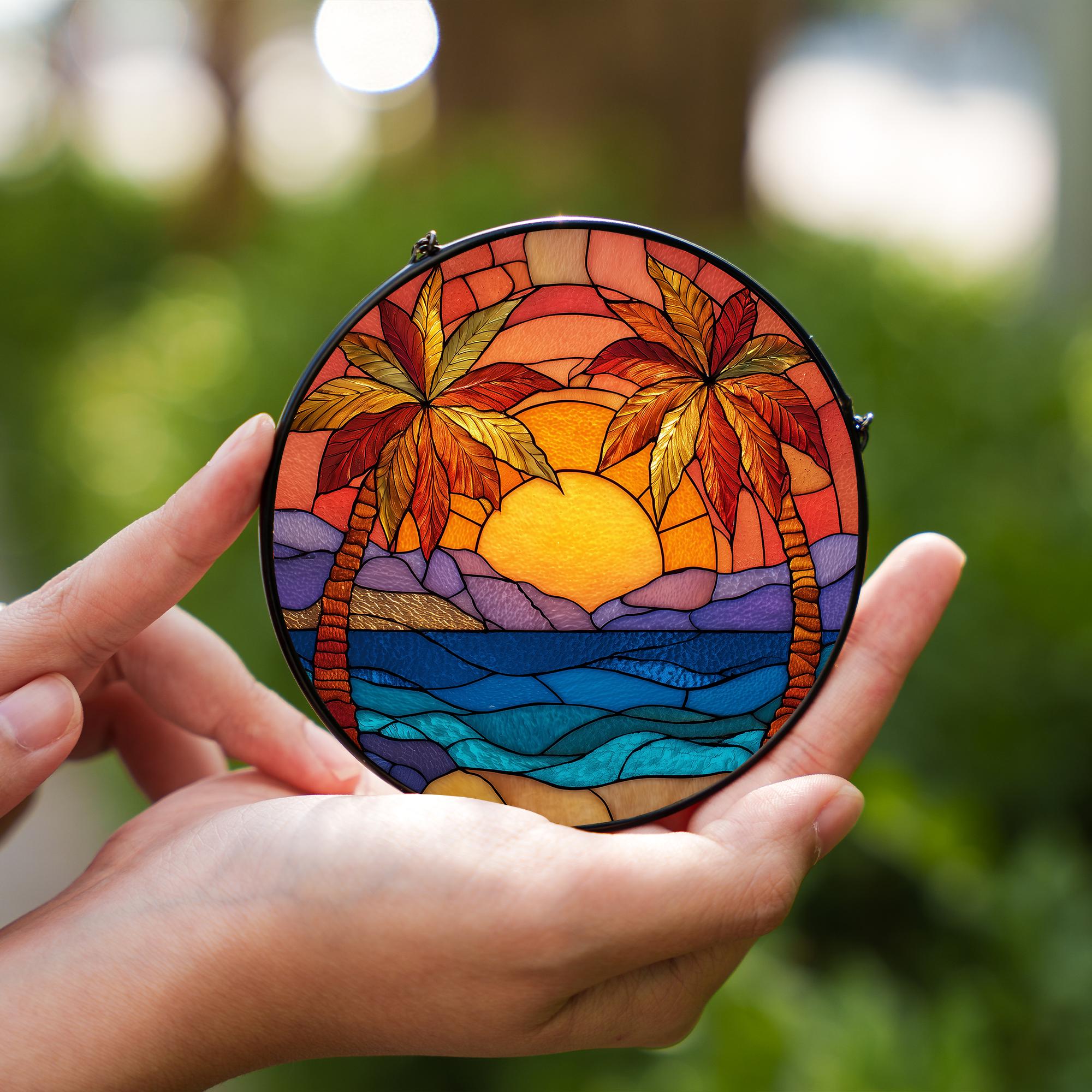 トロピカルサンセットステンドグラスウィンドウサンキャッチャー