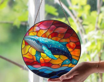 海のクジラのステンドグラスサンキャッチャー、ステンドグラスライト