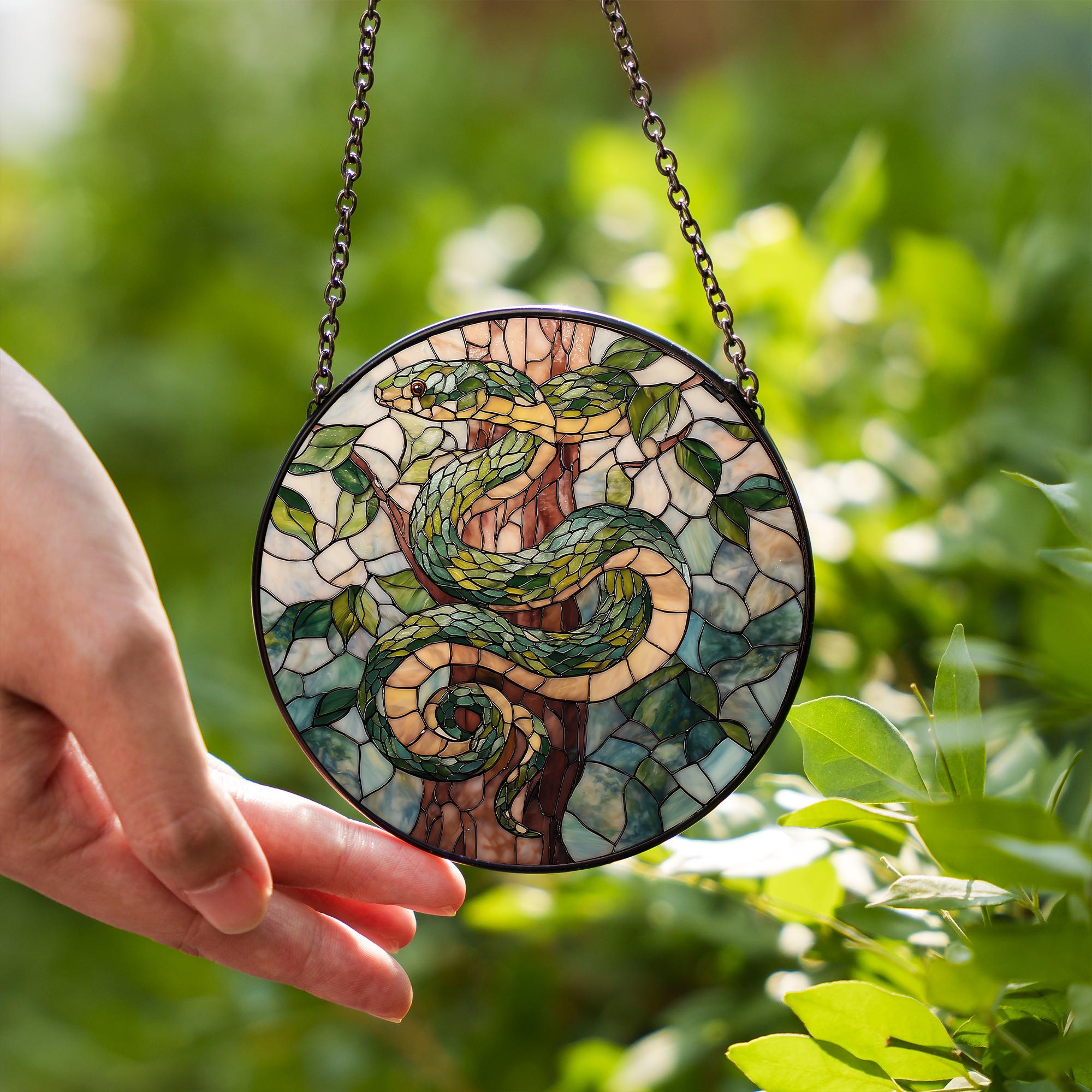 Snake Window Display Snake Stained Glass Window Suncatcher – Serpent Nature Art Panel ...