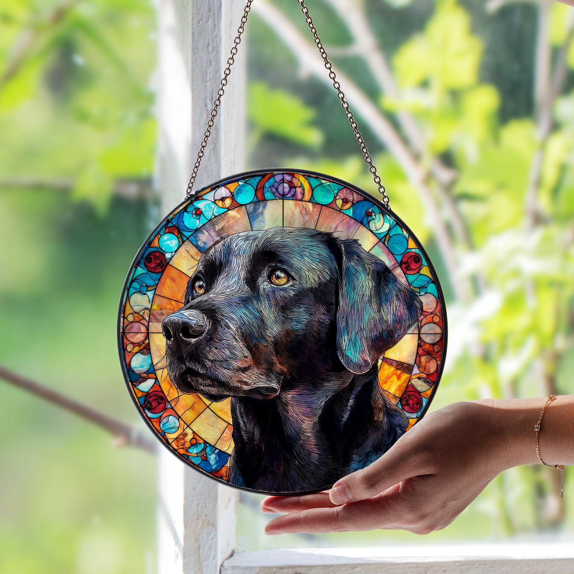 Black Labrador Stained Glass Window Suncatcher Dog Lover Gift Pet Memorial Decor Loyal Lab Glass Art Panel for Home Windows Gift Idea