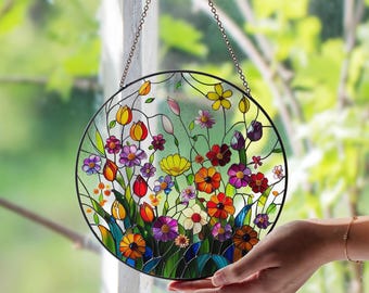ステンドグラスパネル　スイトピー スイートピーのステンドグラスサンキャッチャー – 繊細な花柄のガラス