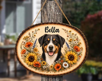 Letrero de madera personalizado de la montaña Entlebucher, decoración con el nombre de la mascota fallecida, arte mural conmemorativo para mascotas, placa de recuerdo del Puente Arcoíris