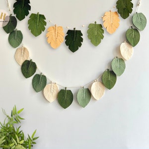 Safari Nursery Decor Leaves Garland, Green Monstera Leaves, Macrame Wall Hanging, Botanical Wall Art, Christmas Gift, , New Home Gifts