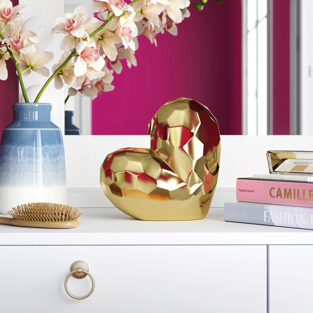 Heart Sculpture Ceramic Heart Art Deco Home Decor Art Deco Etsy