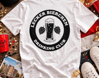 Customisable hen party T-shirt – Lecker Bierchen Drinking Club Men – Outfit, party, holiday T-shirt with your choice of location & year