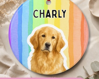 Personalized Pet Ornament Watercolor Stripes, Ceramic Ornament with Photo & Name, Gift for Pet Owners