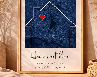 Hometown Coordinates Poster, a personalised housewarming gift for a flat or house, suitable for weddings, house moves, house builds print