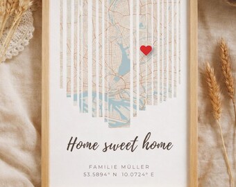Housewarming gift | Personalised welcome gift for a new home | Home coordinates poster – minimalist city map