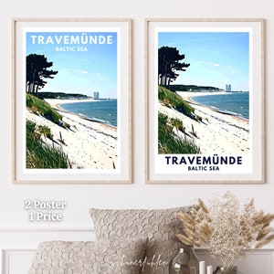 Travemünde | Küste | Baltic Sea | Travel Poster | Vintage | Digital Print | Reiseposter | Ostsee | Bucht | Maritim | Beach | Priwall | Trave
