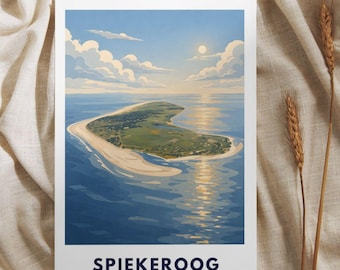 Affiche minimaliste Spiekeroog | Affiche d'île de la mer du Nord | Affiche de voyage en Allemagne | Décoration murale côtière | Illustration d'affiche maritime scandinave