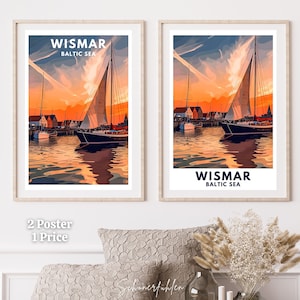 Wismar| Alter Hafen | Baltic Sea | Travel Poster | Vintage | Digital Print | Reiseposter | Ostsee | Bucht | Maritim | Schiff | Hansestadt