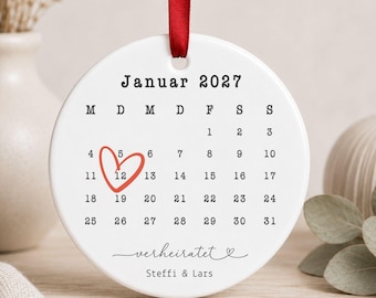 Personalized Calendar Ornament for Couples, Custom Date Ceramic Ornament, Anniversary Wedding Engagement Christmas Gift