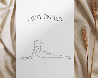 Yoga I am proud  Meditation Poster | Mindfulness Decor | Yoga Pose Wall Art  Illustration Poster | Art Print Affirmation One-line art