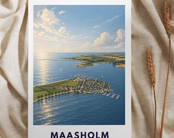 Maasholm Poster: Baltic Sea Illustration Coastal Landscape Schleswig-Holstein Harbour, Schlei Lighthouse Maritime Wall Art Northern Germany
