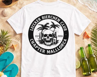 Personalized Mallorca Shirt in Biker Style – Lecker Bierchen Club T-Shirt Bachelor Party Men & Vacation with Custom Text (Location, Year)