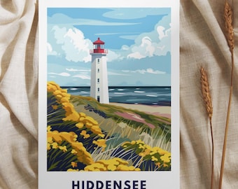 Printed Hiddensee Poster | Dornbusch Lighthouse | Hiddensee Island Wall Art | Spring at the Sandy Beach | Baltic Sea Coast | Framed Print