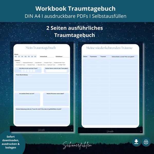 Traumtagebuch deutsch | Traumdeutung | Traumanalyse | Dream Journal | Selbsterkenntnis | Mentale Gesundheit | Journaling | PDF | download