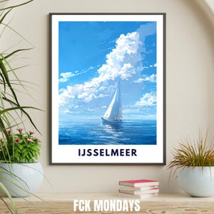 Gedrucktes Ijsselmeer Poster | Kunstdruck Provinz Nordholland | Isselmeer Segeln Segelboot | Meer Wand Kunst | Landschaftsdruck Binnensee