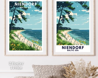 Niendorf | Steilküste | Travemünde | Baltic Sea | Travel Poster | Vintage | Digital Print | Reiseposter | Ostsee | Strand | Maritim | Beach