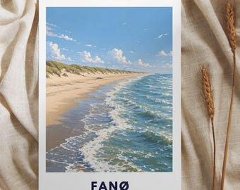 Fanø Poster Denmark – Beach & Dunes Illustration – North Sea Coast, Sønderho Rindby – Scandinavian Wall Art Poster Holiday Home Island