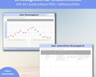 Stresstagebuch | Verhaltenstherapie | DBT | PDF digital download | Skills Psychotherapie | Depressionen | Burnout | Selbsthilfebuch |