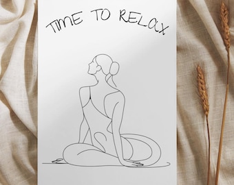 Yoga TIME TO RELAX Meditation Poster | Mindfulness Decor | Yoga Pose Wall Art | Yoga Illustration Poster | Art Print Affirmation