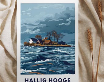 Hallig Hooge Poster | Wadden Sea Warft in Autumn Storm | North Sea Wall Art | North Frisian Wadden Sea | Art Print | Digital Souvenir