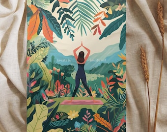 Yoga Meditation Poster | Mindfulness Decor | Yoga Pose Wall Art | Colourful Yoga Studio | Chakra Art Print | Breathe In, Breathe Out