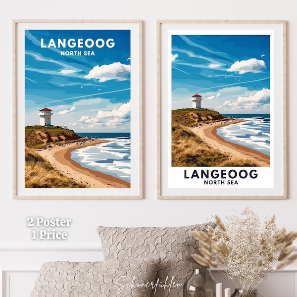 Langeoog| Wattenmeer | Nordfriesland | Küste | North Sea | Travel Poster | Vintage | Digital Print | Reiseposter | Nordsee | Insel | Maritim