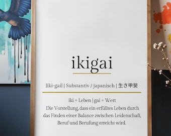 Ikigai Definition Poster | Life Philosophy Poster | Meaning of Life | Japan | Home & Living Decor | Mental Health Vocation Poster Print