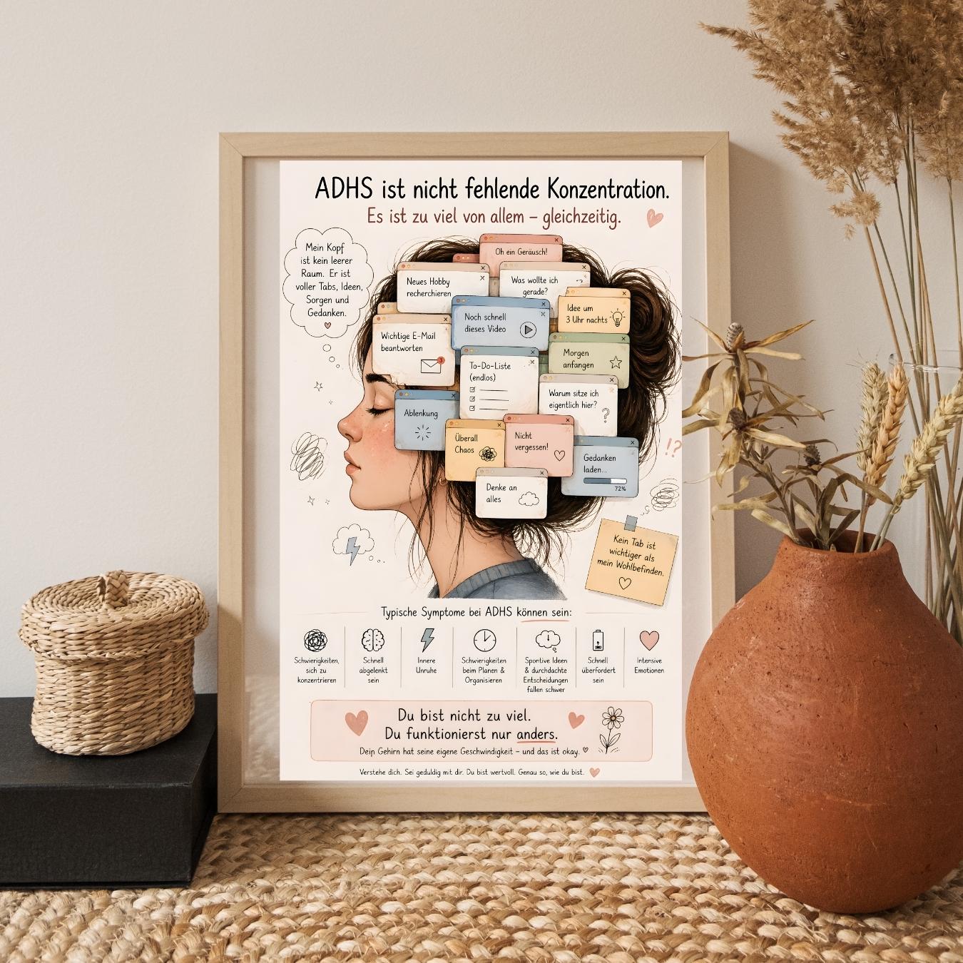 Adhd Overthinking ADHD Poster Self Love | Neurodivergent Mental Health Print | ADHD ...