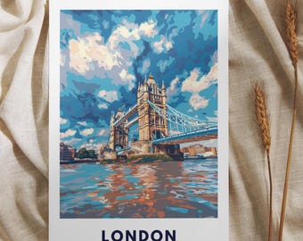 London Tower Bridge Poster | London Art Print | London Thames Poster | Tower Bridge England | Street Bridge Print over the River Thames