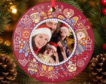 Ornement photo personnalisé, pendentif de Noël en céramique avec votre propre photo, cadeau pour la famille, les couples, les animaux de compagnie, Noël