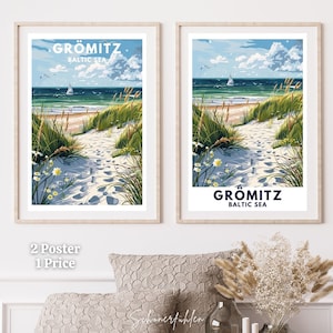 Grömitz | Küste | Baltic Sea | Travel Poster | Vintage | Digital Print | Reiseposter | Ostsee | Bucht | Maritim | Beach | Yachthafen | Meer