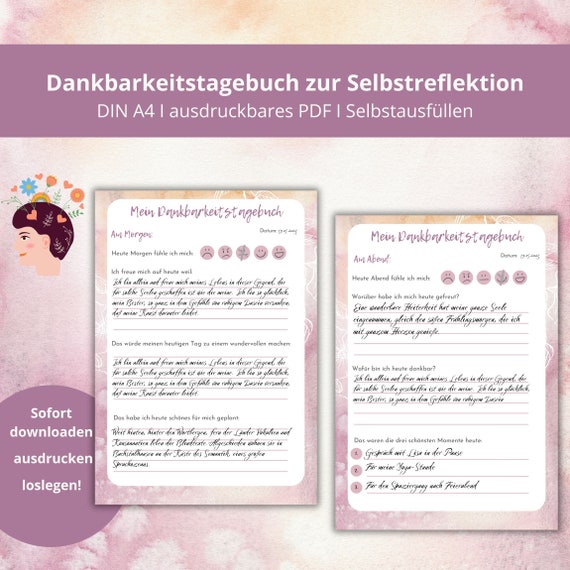 Dankbarkeitstagebuch Digital | Achtsamkeit Journal PDF, Selbstfürsorge Planer, Reflexion Workbook, Positive Routine, Geführte Fragen A4